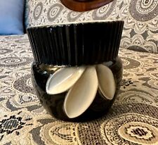 Round Vintage Royal Copley - Black and White - Art Deco Planter -with Leaves picture