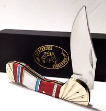 Frost Cutlery Genuine White Mother Of Pearl Red Turquoise Folding Pocket Knife picture