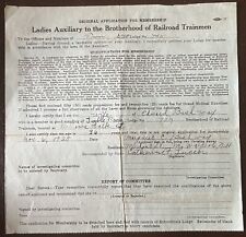 VTG 1928 Ladies Auxiliary Brotherhood of Trainmen Application, Bellows Falls VT picture
