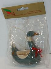 Vintage Blue Wooden Goose Decoy Christmas Ornament Taiwan NIP picture