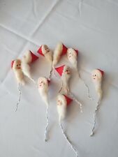 Vtg Lot Of 9 Christmas Spun Cotton Chenille Pipe Cleaner Tie Ons Snowman/Santa picture