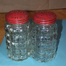 Anchor Hocking Clear Glass Waffle Pattern Salt  Pepper Shakers Vintage USA picture