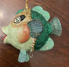 1 Vtg Katherine's Collection ~ Kissing Fish ~ Green with Tiara and Teardrop Bead picture