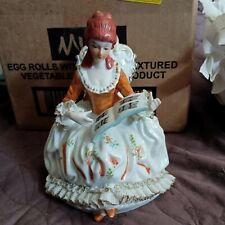 Antique Victorian Dresden Lace Porcelain Woman On Chair Edwardian Figurine picture