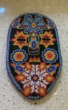 Vintage 8” Mexican HUICHOL Hand Beaded Tribal Wall Mask, Bright Colors picture