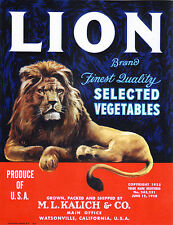 *Original* LION Jungle King Majestic Cat Vegetable Crate Label NOT A COPY picture