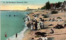 Vintage Postcard- People on a Beach, Macatawa, MI UnPost 1910 picture