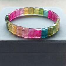 Natural Rainbow Colorful Tourmaline Gems Rectangle Beads Bracelet 9.3mm AAAAA picture