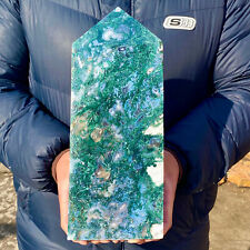 6LB Natural green moss agate quartz obelisk crystal aura healing picture