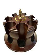 Vintage Mahogany Wood Brass Poker Chip Carousel Rotating Holder Storage picture