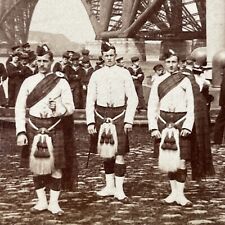 Antique 1896 Scottish Highlander Soldiers Pipers Stereoview Photo Card V3263 picture