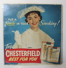 1950s ADVERTISING SIGN VINTAGE CHESTERFIELD CIGARETTES SIGN SMOKING PRETTY WOMAN picture
