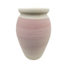 vintage terra cotta hand turned pink/white heavy vase. picture