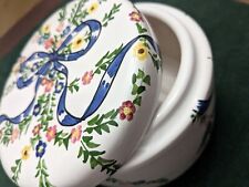  Portugal Handpainted floral Signed Ceramic Round Covered Trinket dresser Box picture