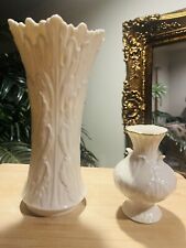 2 Lenox Collection Porcelain Leaf Emboss Vase USA 8 1/2