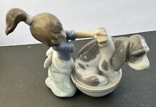 Vintage 1987 Lladro 'Bashful Bather' Girl Washing Dog Porcelain Figurine picture