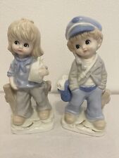 Set Of Two VTG Aldon Mail Boy And Girl Biscuit Porcelain Japan 1975 picture