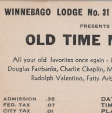 1949 Old Time Movies Odd Fellows IOOF Winnebago Lodge Tegner Hall Ticket picture
