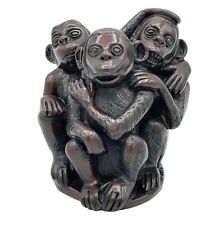 Vintage Ironwood Three Monkeys Statue Figure Real Wood Hand Carved Folk Art picture