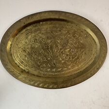 Oval Brass Tray Engraved Floral Detail 8 Inch Some Wear No Marks picture