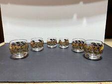 Six (6) Federal Roly Poly Gold and Black Leaves Glasses - Three Different Sizes picture