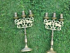 2 Vintage Solid Brass Candle Holders Lions  Candelabras  picture