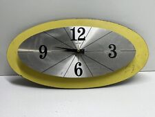 Vintage Welby Clock Mid Century Modern Oval Yellow Wall Elgin Movement picture