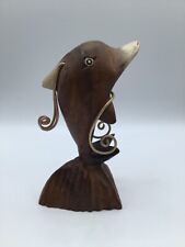 Vintage Hand Carved Wooden Dolphin with Metal Swirls 8