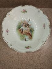 Atq Molded Porcelain Floral Print/Beaded Gold Trim with Cherub-German Bowl picture