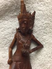 Shinta Art Deco Bali NEI Wood Sculpture Carving Signed Wooden Indonesian Folk picture