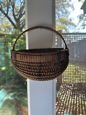 Primitive Splint Woven Wall/Half Basket Vintage Bent Wood Handle 9 1/4” Height picture