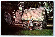 c1950's Greetings from Rockome Arcola Illinois IL Woman Bottle House Postcard picture