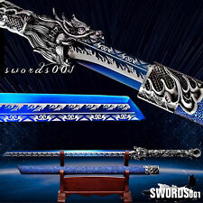 Cool Blue Handmade Dragon Sword Straight Carbon Steel Blade Chinese Tang Dao picture