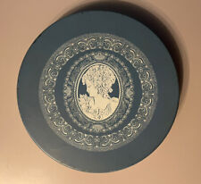 Vintage Tin Cameo Lady Wedgwood Blue Decorative Box 8”x1.5” Round Victorian picture