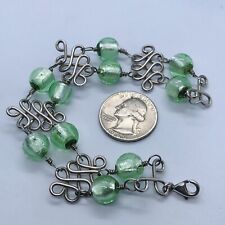 24.8g 925 STERLING SILVER GLASS BEADED FINE BRACELET MARKED SWIRL ACCENTED picture