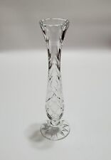 Vintage Clear Glass Footed Bud Vase, Cut Floral Design, 9.25