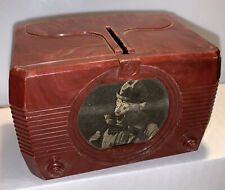 Emerson Television Coin Bank Brown Marbled Plastic Elephant Logo On Back 1950s picture