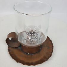 Vintage Pfaltzgraff Authentic Stoneware Owl Candle Holder 2 Piece Metal & Glass picture
