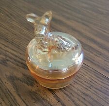 Vintage Scottie Dog Powder Jar Lidded Trinket Dish Orange Iridescent Glass  picture