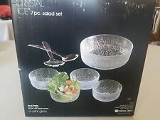 Vtg Indiana Glass Crystal Ice 7 Piece Salad Set 3611 Original Box Complete picture
