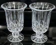 2 Vtg DePlomb 24% Lead Crystal Clear Glass Footed Vase Candle Holder 6 3/4