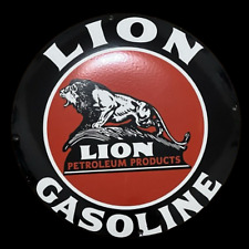 PORCELAIN LION GASOLINE  ENAMEL SIGN 30X30 INCHES DOUBLE SIDED picture