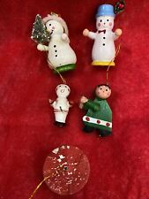 Lot Of 5 Wooden Ornaments Vintage  Holiday Figures picture