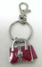 Backpack Keychain Purse Punched Metal Silver Pink Enamel Vintage  picture