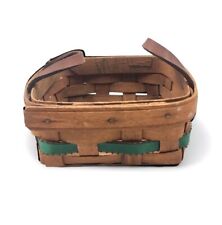 Longaberger Basket Small Berry Square Two Leather Handles Vintage 1990  picture