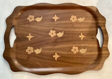 Vintage Genuine American Walnut Overton Bentwood Tray w Floral Ornate Inlay Wood picture