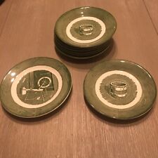 Vintage 8 Colonial Homestead by Royal China Green 7 Saucer 1 Dessert Plate picture
