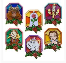 LE 100 RARE STAINED GLASS DISNEY SHOPPING PIN SET BEAUTY & THE BEAST NIP 2010 picture