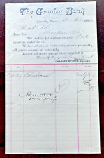 1896 THE GRAVITY BANK, IOWA COLLECTION AND RETENTION $65.07 BANK DOCUMENT - FP57 picture