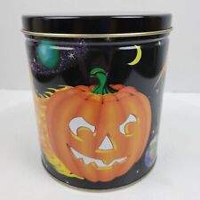 Vintage Pumpkin On Fire Halloween Universe Metal Tin w/ Lid 6x5 Inch picture